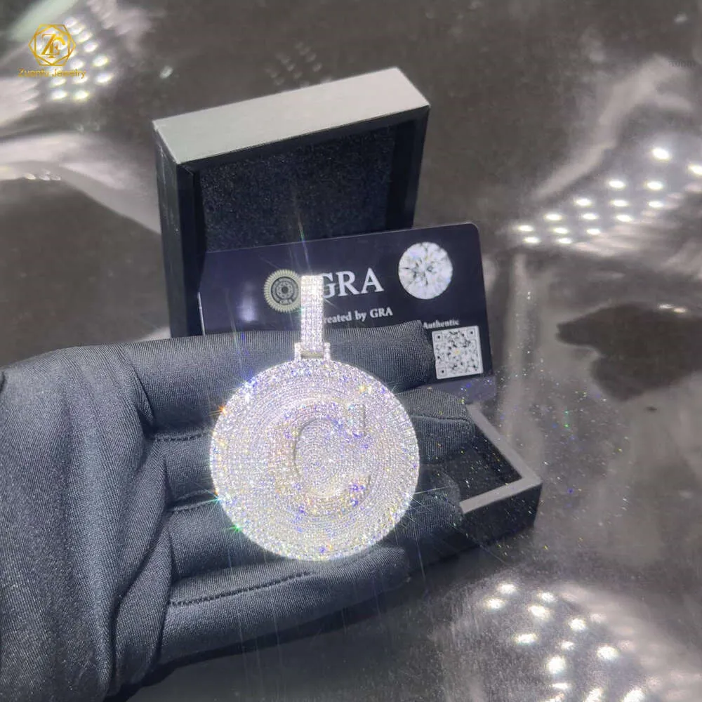 Preço de atacado hip hop jóias 2 gelo fora moissanite pingente sólido 925 prata esterlina d-vvs diamante carta colar