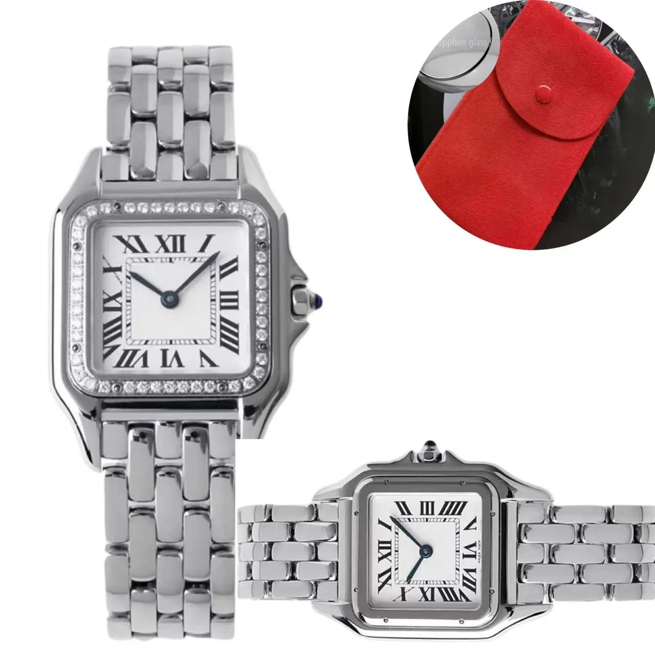 Montre femme haute qualité réservoir montres 22mm 27mm taille luxe quartz designer montres femme élégante montre en acier inoxydable étanche avec sac rouge Montre De Luxe
