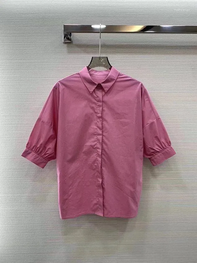 Женские блузки 2024, женская мода с коротким рукавом, сексуальная повседневная свободная однотонная рубашка с лацканами, топ 0603