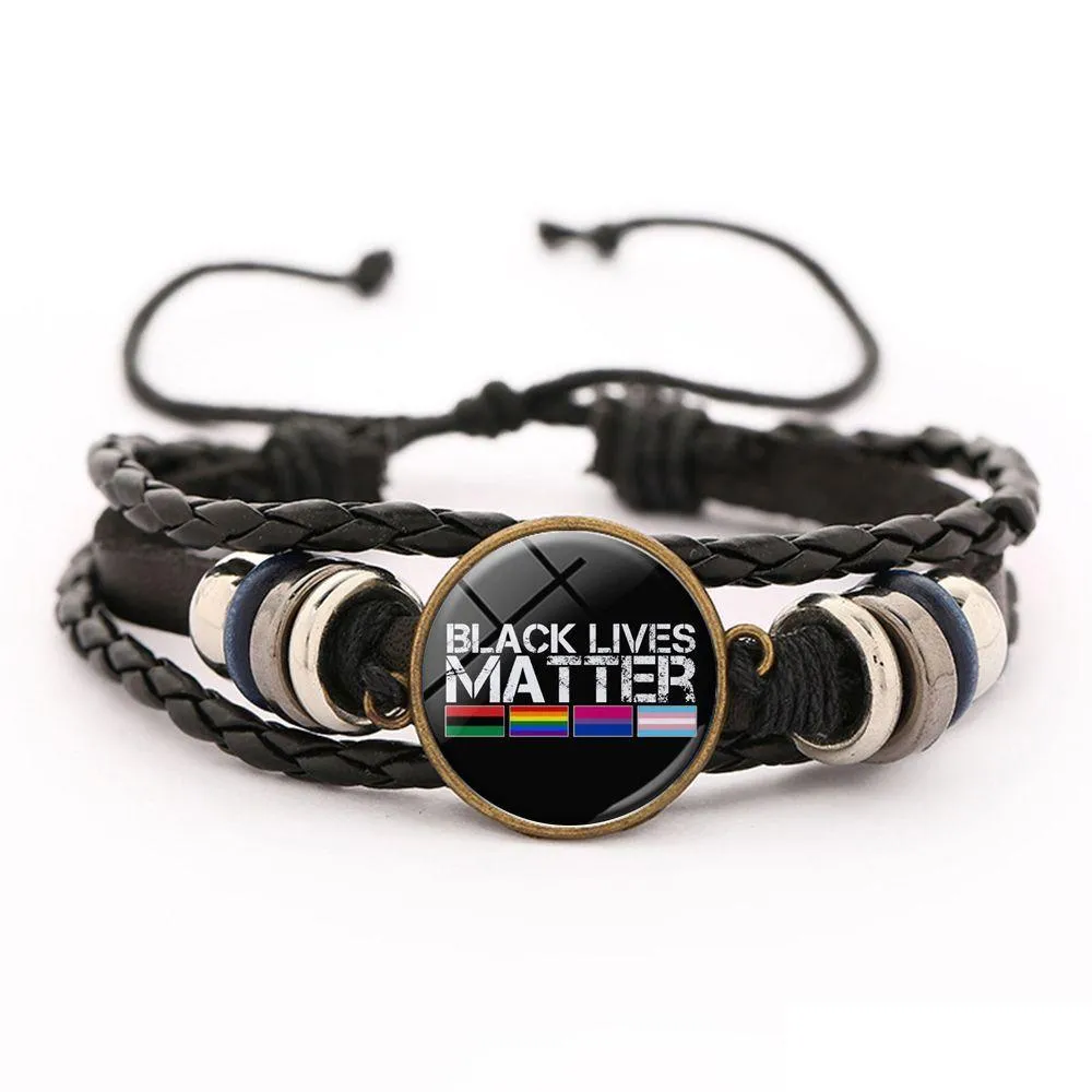 Chain I Cant Breathe Black Lives Matter Leather Woven Charms Bracelet For Women Men Glass Button Gemstone Strap Handmade Mt Dhgarden Dhi8D