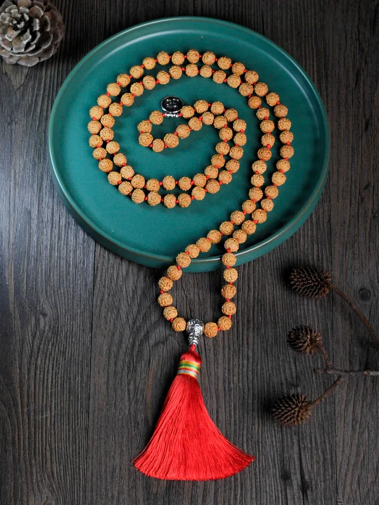 Broek natuurlijke vra bodhi ketting, originele rudraksha kralen geknoopte japamala ketting, meditatie yoga zegening sieraden 108 mala rosar