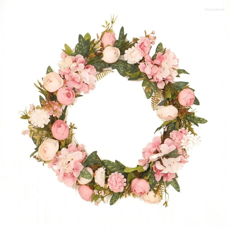 Decorative Flowers Artificial Camellia Hydrangea Wreath Spring For Front Door Farmhouse Wall Window Wedding Party Garden Home Decor