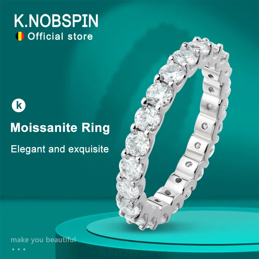 Anneaux Knobspin D VVS1 Tous les anneaux Moisanite pour les femmes Engagement Mésidiage Eternity Band avec GRA S925 Silver plaqué 18k Ring