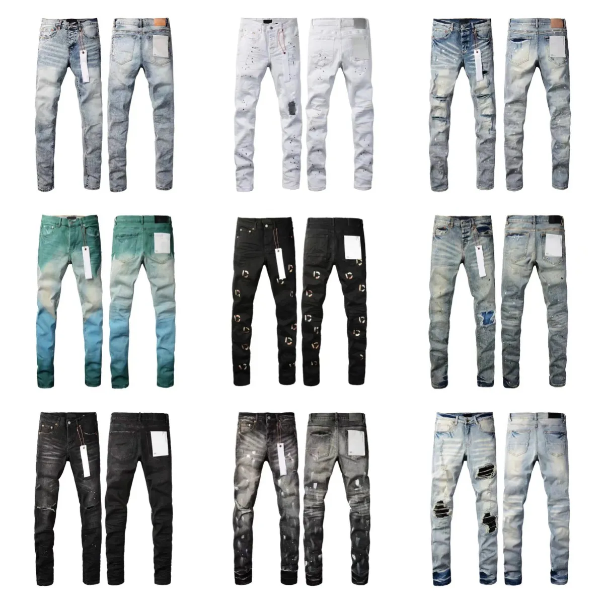 Generic Men's Ripped Slim-Fit Pants Sets Light Blue Spring