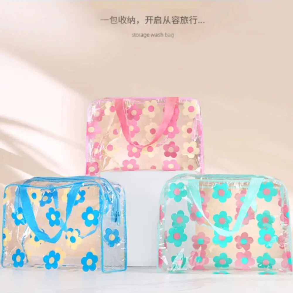 Portable Transparent PVC Makeup Bags Womens Floral Waterproof Cosmetic Bag Travel Washing Toiletry Shower Storage Bag Pouches