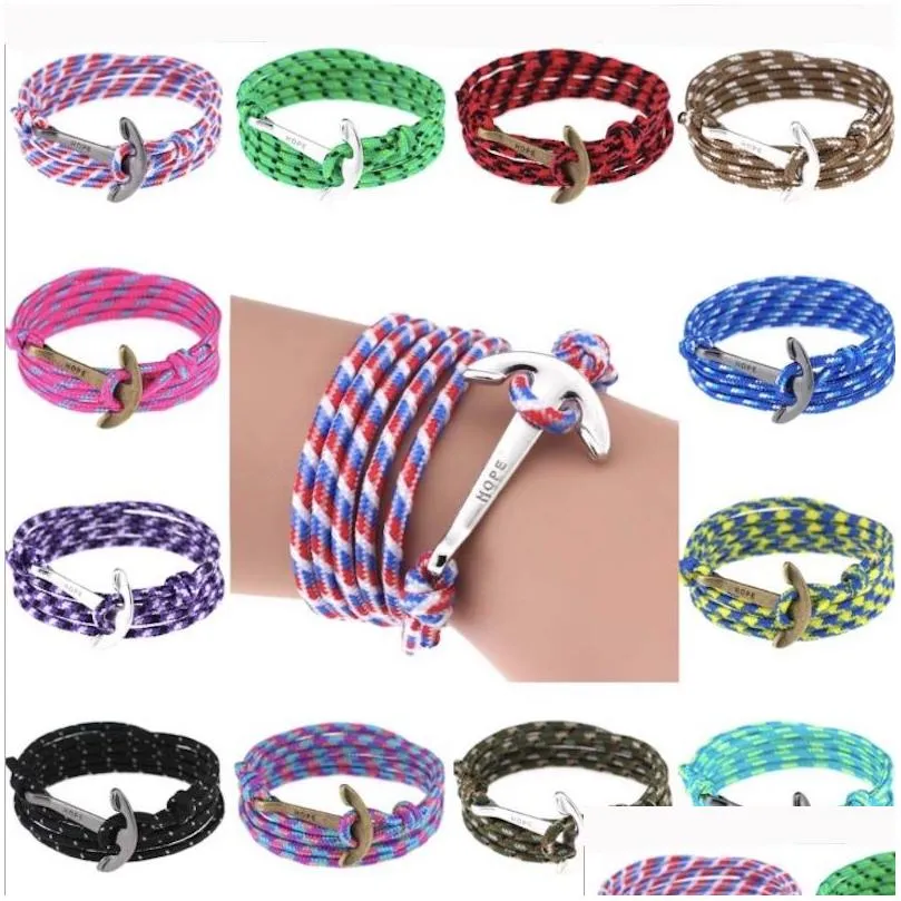 Urok bransoletki mtilayer wrap bracelety dla mężczyzn Anchor klamra pleciona lina vintage złoto sier kolor mti warstwa mody dar dhiuh