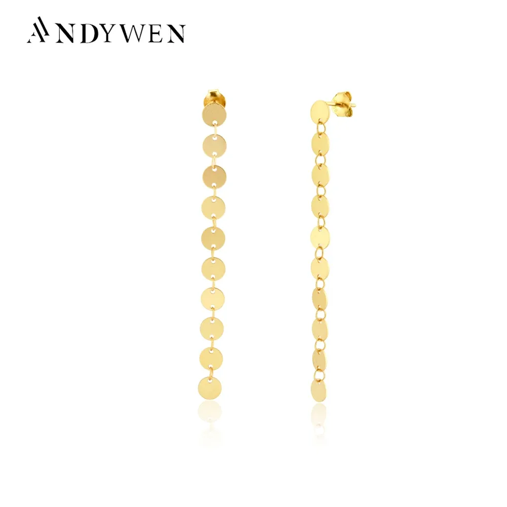 Tillbaka Andywen Sterling Sier Coins Chain Drop Earring Pendientes Piercing Rock Punk Locker Women Fashion Rock Punk Jewelry