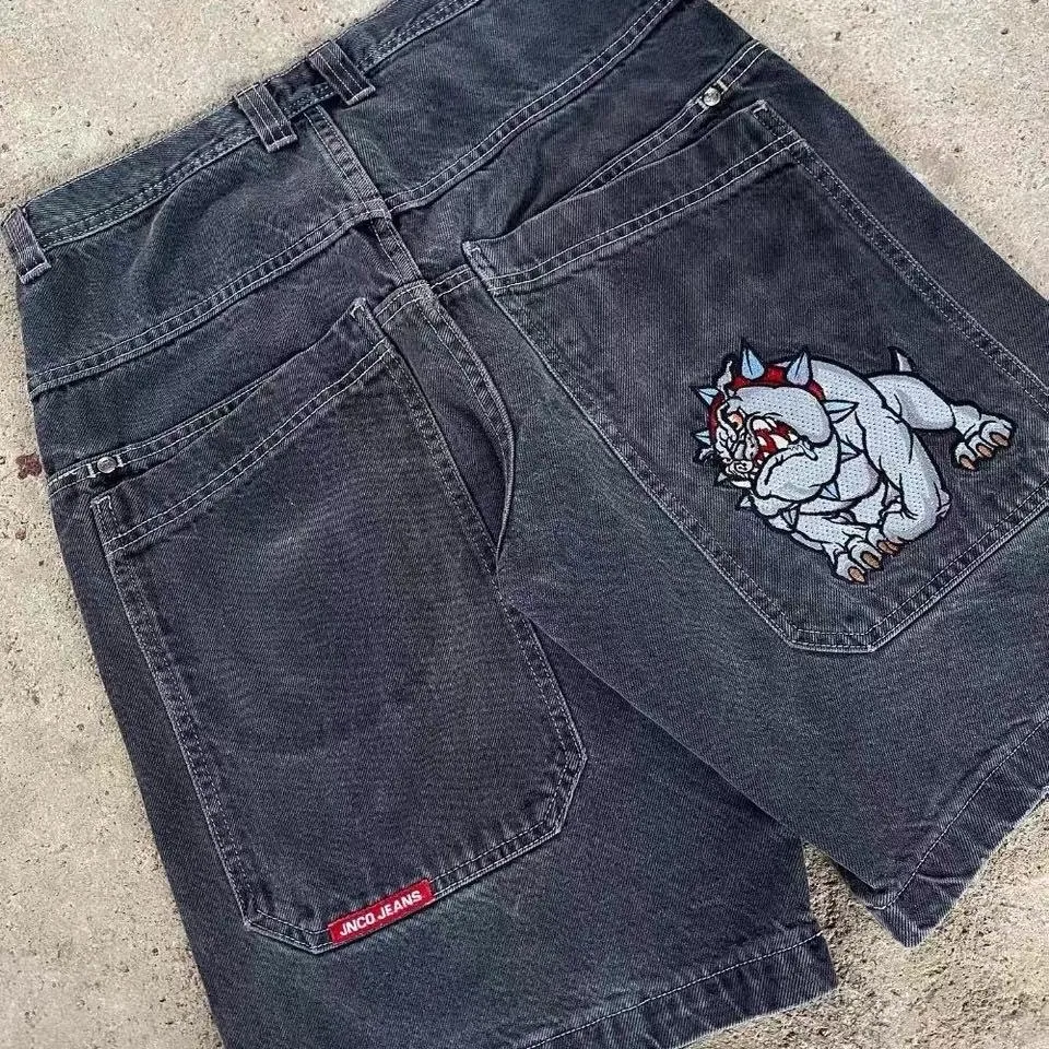 Mens denim shorts designer jeans för mens y2k streetwear hip hop grafik tryck baggy svarta byxor män kvinnor harjujut breda benbyxor streetwear vinter01 604