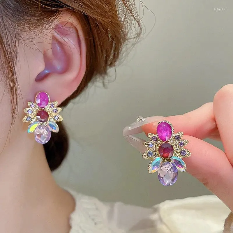 Stud Earrings Arrival Fashion Crystal Women Classic Oval Flower French Retro Court Style Vintage Wholesale Jewelry