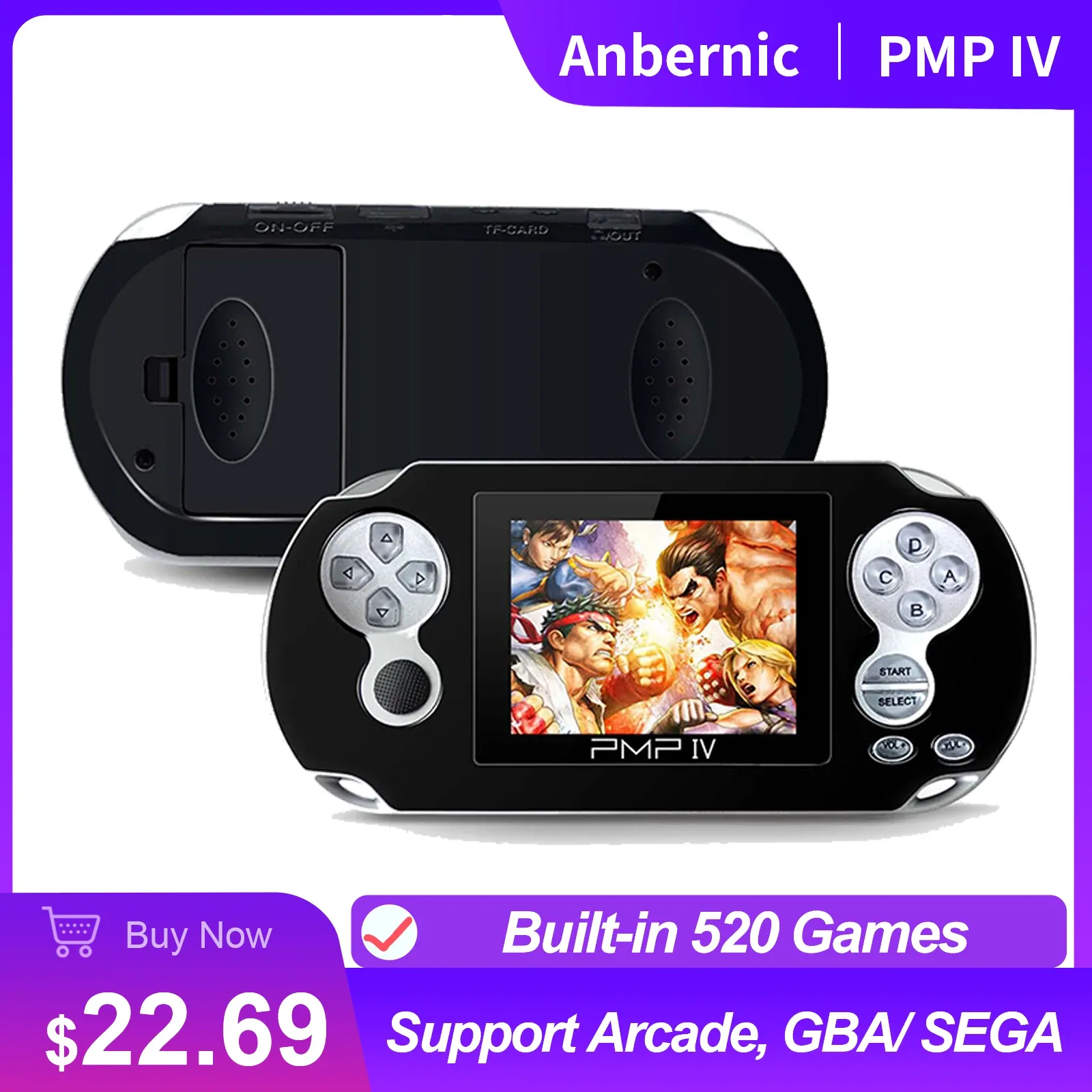 Игроки Anbernic PMP 4 Ретро портативная игровая консоль 2,7-дюймовый экран Поддержка видео Классические игры Портативный плеер с картой 32G 2500 игр
