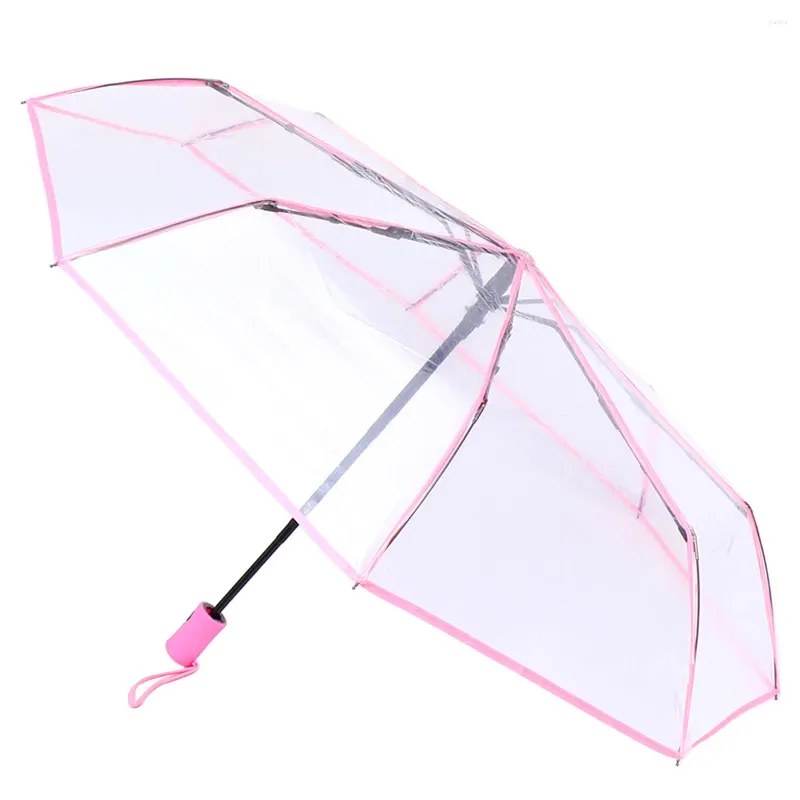 Regenschirme, vollautomatisch, dreifach, transparent, mit Stativ, zusammenklappbar, für den Außenbereich, Griffmaterial: Gummi, klar