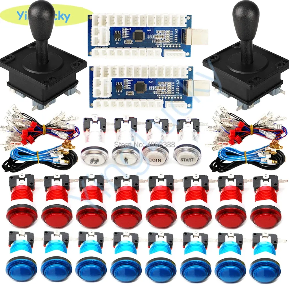 Joysticks NEU Arcade Game Control Board Kit 2 Spieler USB-Encoder zum PC Rasberry Pi + LED-Taste mit Mikroschalter + Joysticks