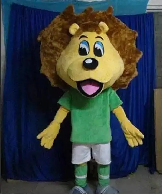 Visão e boa ventilação de alta qualidade de alta qualidade Um traje de mascote de leão com traje esportivo verde para venda