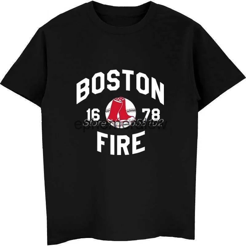 Camisetas para hombre, gran oferta, moda de algodón para hombre, camiseta negra del Departamento de Bomberos de Boston, camisetas de Hip Hop, camiseta Harajuku StreetwearH24222