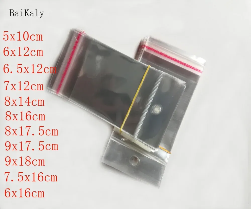 Дисплей 1000 шт./лот, прозрачные самоклеящиеся пластиковые пакеты, прозрачные закрывающиеся целлофановые полиэтиленовые упаковочные пакеты, OPP-мешок с отверстием для подвешивания