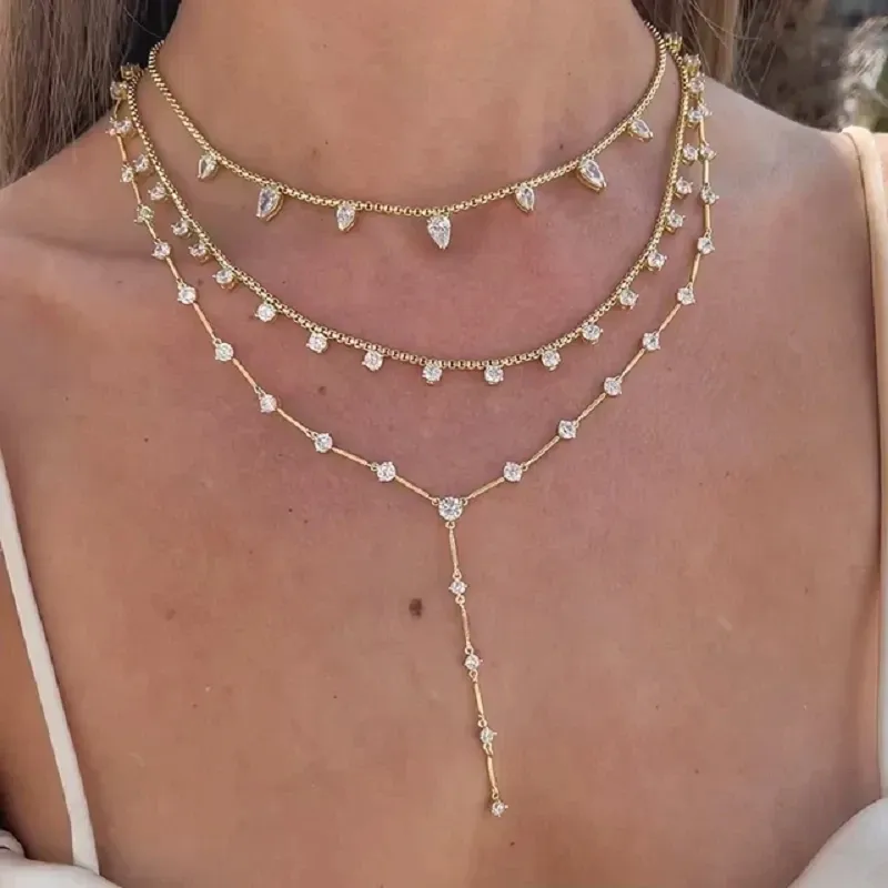 Ожерелья 2024, сексуальное длинное Y-лариат, женское ожерелье с CZ Iced Out, блестящие круглые капли воды в форме кубического циркония, модные ювелирные изделия-колье