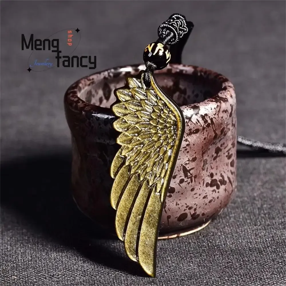 Hangers Natuurlijk Goud Obsidiaan Engelenvleugels Hanger Charms Mode Fijne Sieraden Graveur Amulet Mascottes Vrouwen Mannen Ketting Vakantie Geschenken