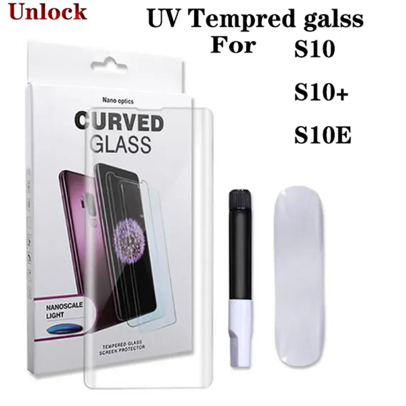 UV -härdat glasljus Nano Liquid Screen Protector för Note20 S20 S10+ N10 S8 S9 plus fullt limfodralvänligt