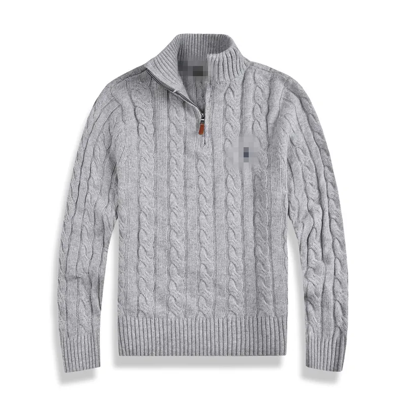 Handsome designer men's sweater half zip Polo brand pony knitting half zip pullover warm wool Fried Dough Twists braid embroidery pullover sweater