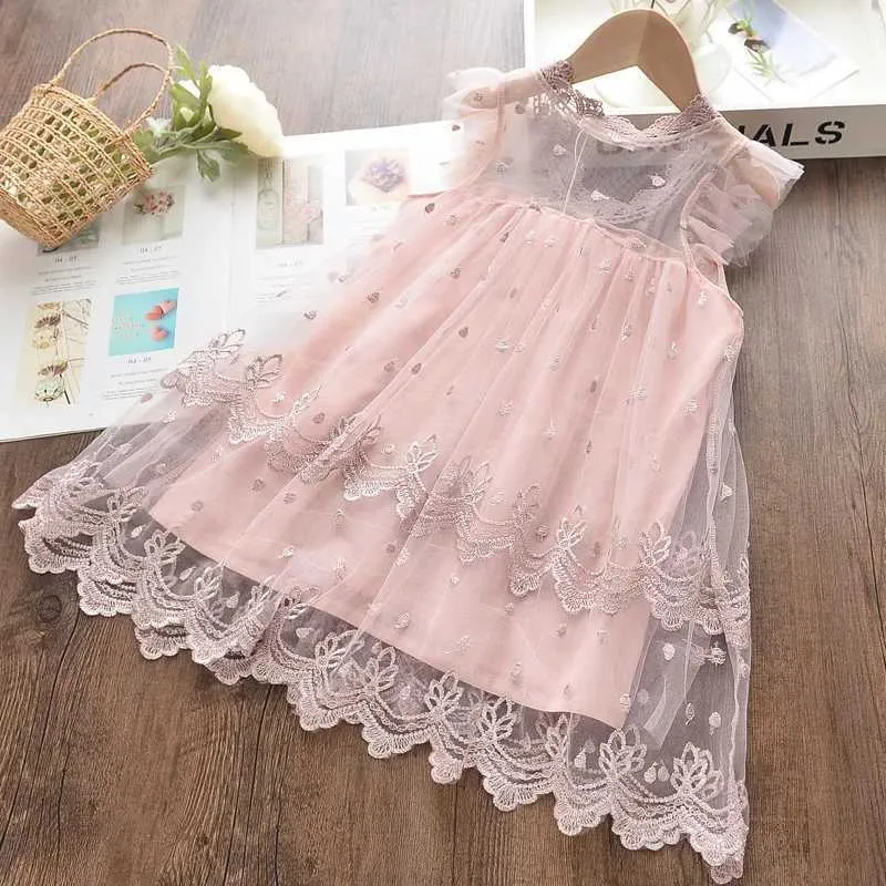 Flickans klänningar Bear Leader Girls Dress 2023 Nya sommarmask flickor kläder rosa applikation prinsessan klänning barn sommarkläder baby flickor klänning2402