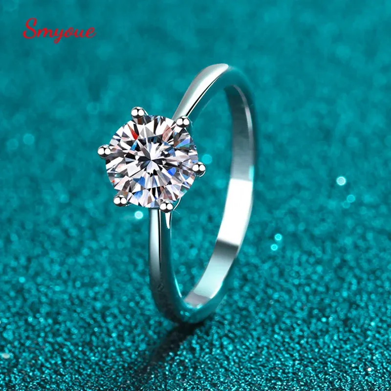 Pierścienie Smyoue D Color 0,32ct Moissanite Wedding Pierścionka okrągła platyna platyna s925 srebrne srebrne laboratorium diamentów