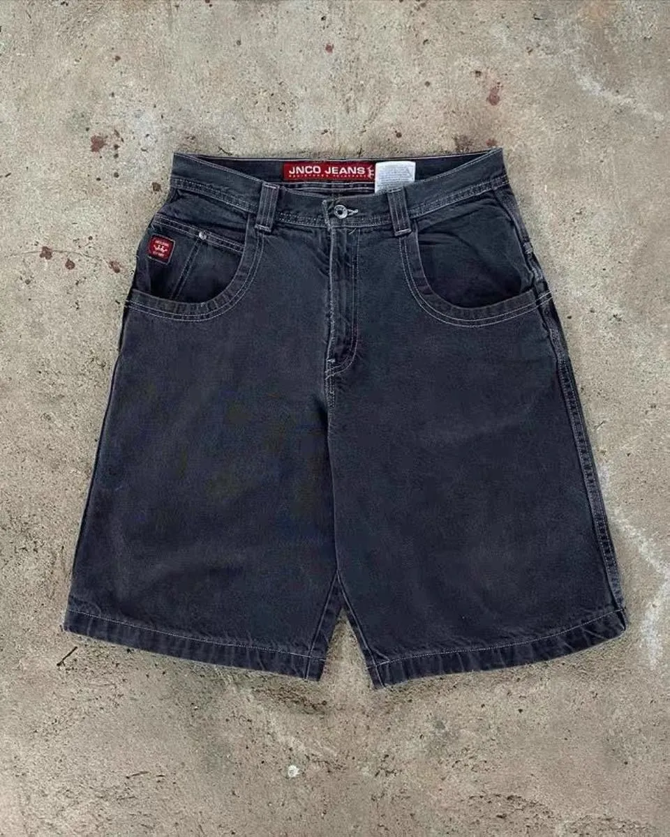 Mens denim shorts designer jeans för mens y2k streetwear hip hop grafik tryck baggy svarta byxor män kvinnor harjujut breda benbyxor streetwear vinter01 604