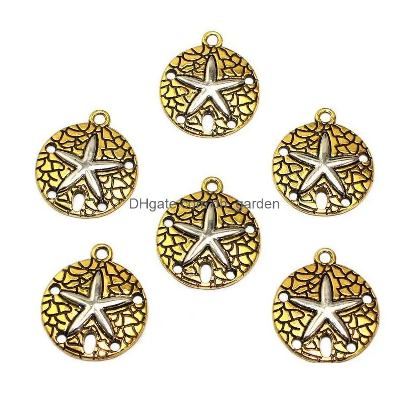 Other Wholesale 50Pcs/Lot 22Mm Beach Style Round Starfish Charm Pendant For Bangles Necklace Jewlery Findings Vintage Sier/G Dhgarden Dh1Qo