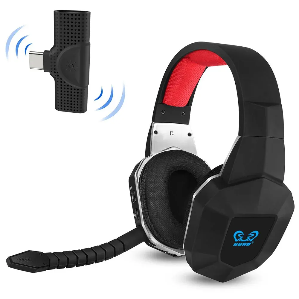 Hörlurar/headset HWN9M 2.4G trådlöst spel headset virtuellt 7.1 surroundljud headset med avtagbar mikrofon för PS4/PS5/pc/switch/mac/telefon