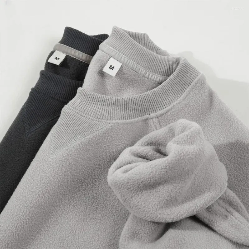 Sweat-shirt à capuche pour hommes, Style coréen, chaud, polaire, couleur unie, col rond, pull d'hiver, haute qualité, décontracté, Streetwear