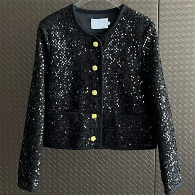 Vestes pour femmes Automne et hiver 2024 Paillettes Boucle d'or Manteau court Fille OL Blazer Mujer