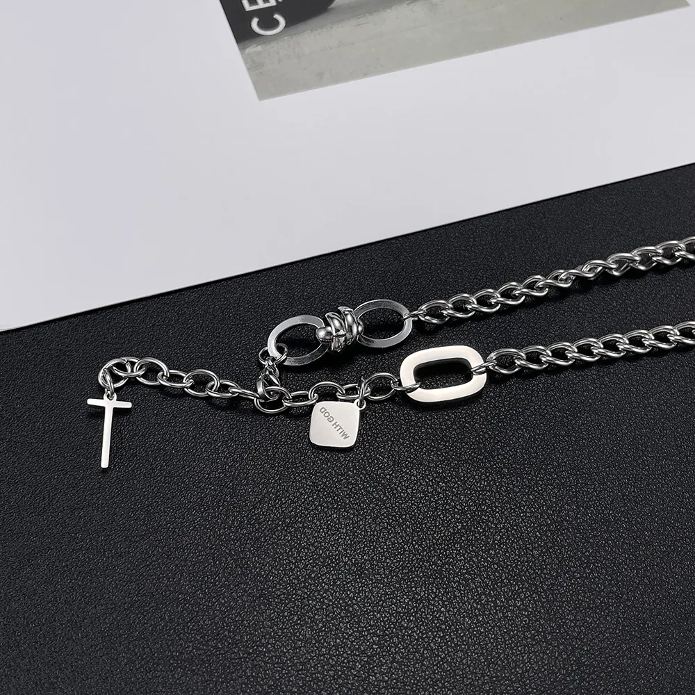 Collier avec pendentif croix en acier inoxydable pour femmes et hommes, Design Unique, maillon de chaîne en argent pour cadeaux charmants n2371