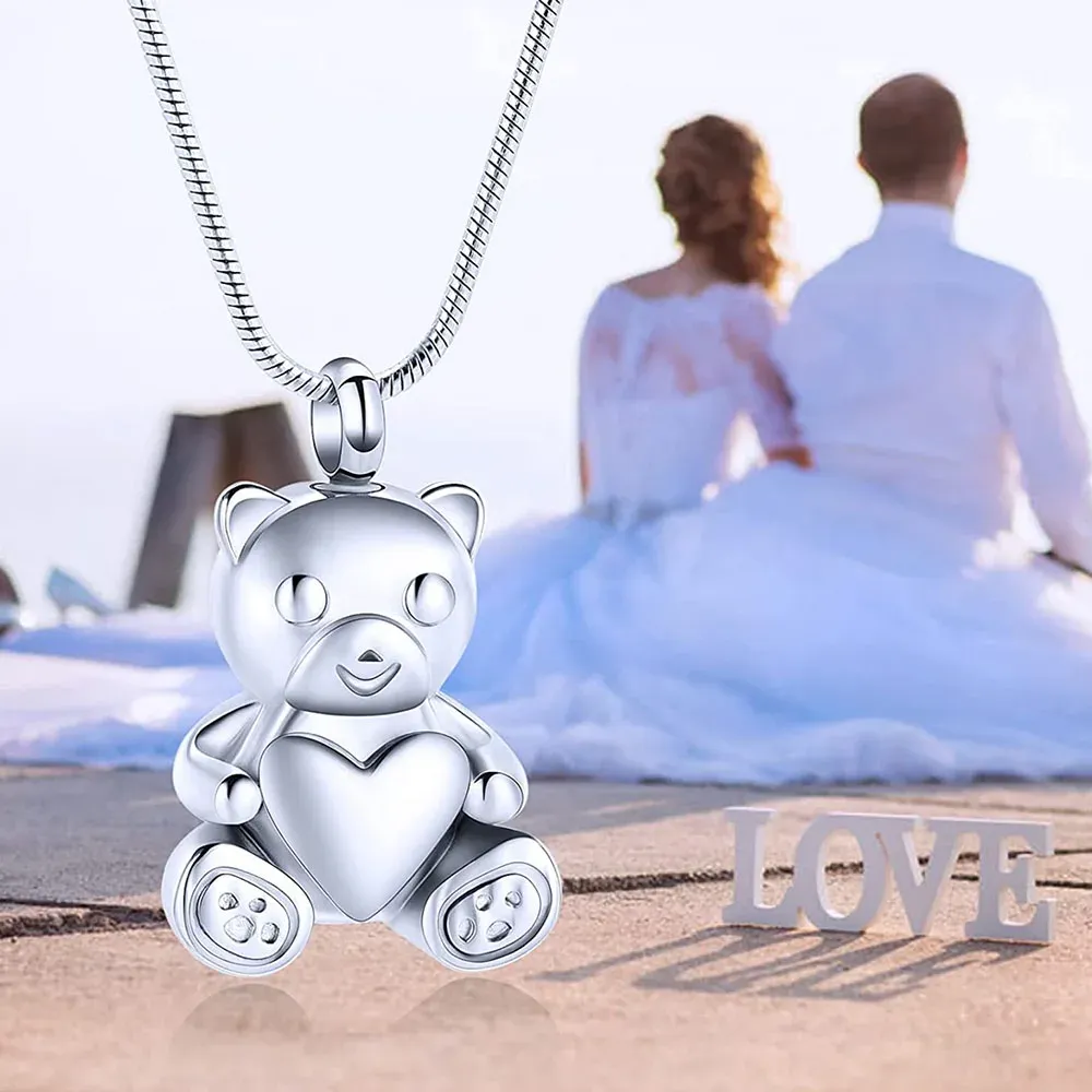 Kettingen roestvrij staal teddybeer hart urn as hanger gedenkteken crematie sieraden zilveren as aandenken ketting