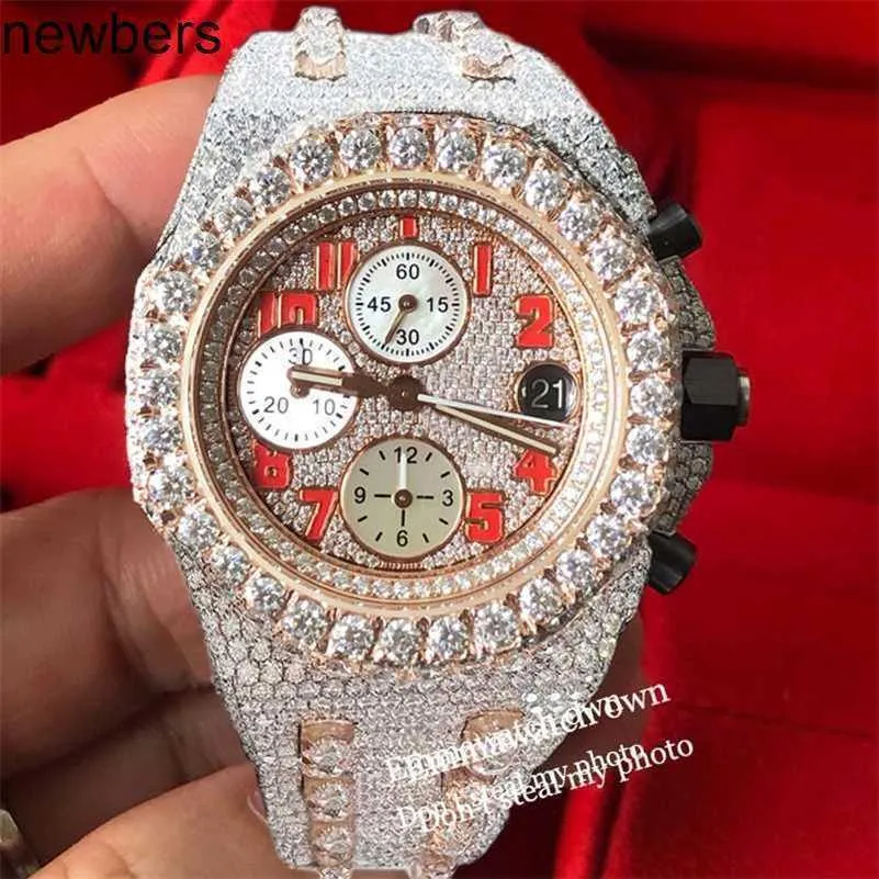 Uomini di lusso Ap Diamond Diamonds Watch Pass Test Movimento al quarzo vvs Iced Out Sapphire Watch 2023 Moissanite Vvs Out Migliore qualità Oro rosa Tono argento Case Test Ora