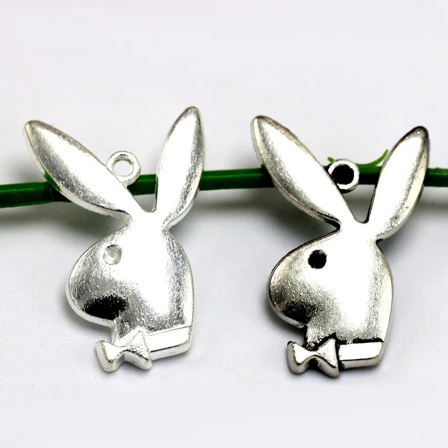 Colliers 50pcs Antique Sier couleur steampunk Rabbit Head Charms Pendants Supplies for DIY Collier Bijoux de fabrication accessoires 33 * 21 mm