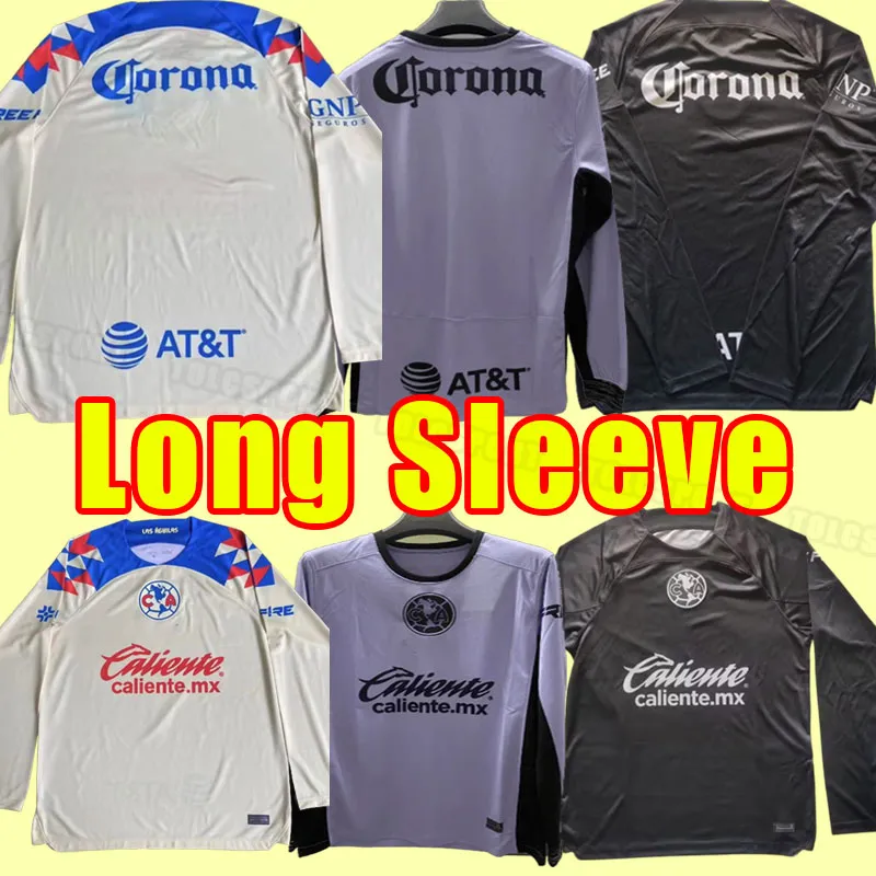 Manches longues 23 24 Club America Soccer Jerseys G.RODRIGUEZ O.PERALTA fans Version du joueur 2023 2024 R.MARTINEZ P.AGUILAR hommes Chemises de football entraînement à domicile