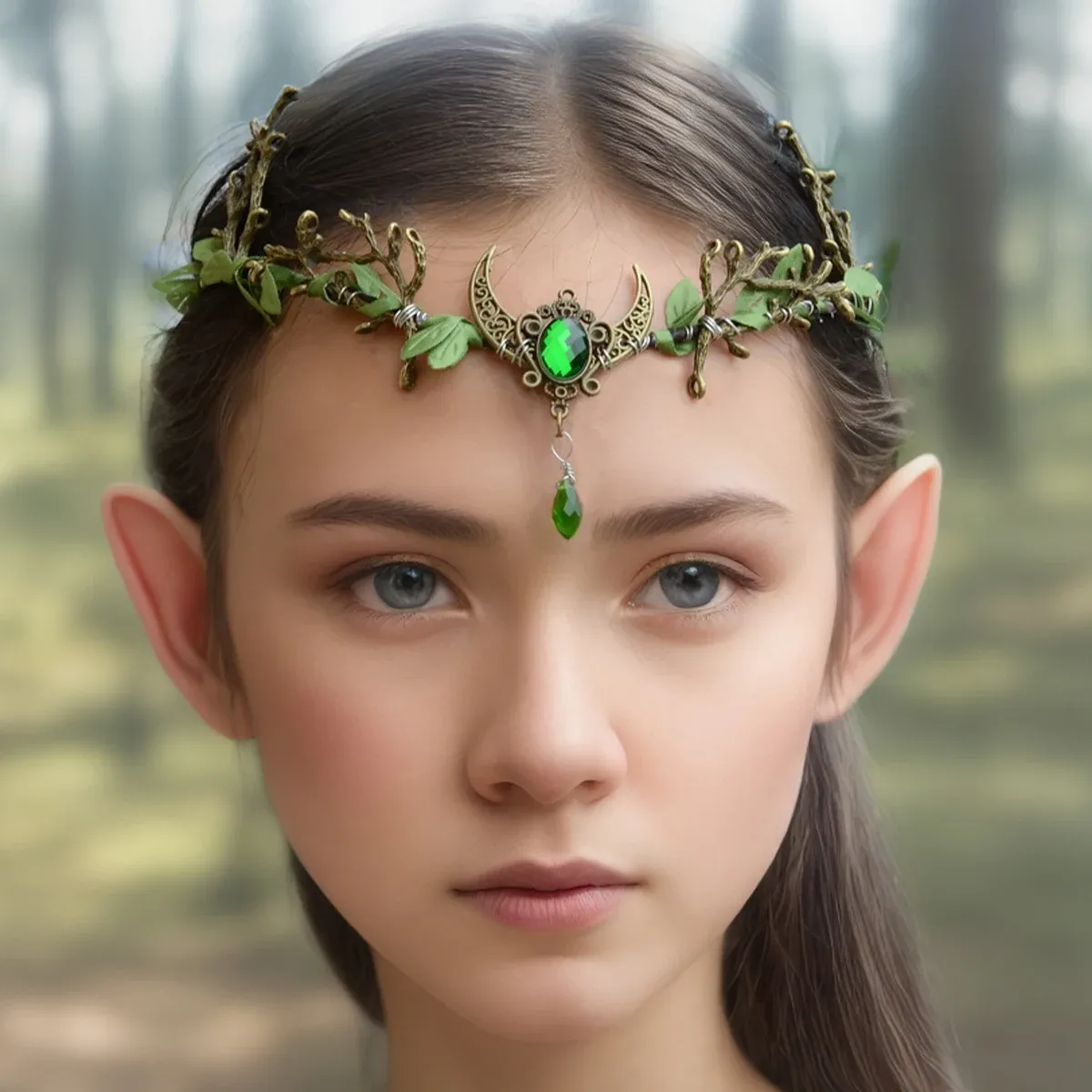 宝石手作りの森林森エルフヘアティアラバタフライ鹿小枝の葉の髪の王冠フェアコアエルベンズヘアジュエリー