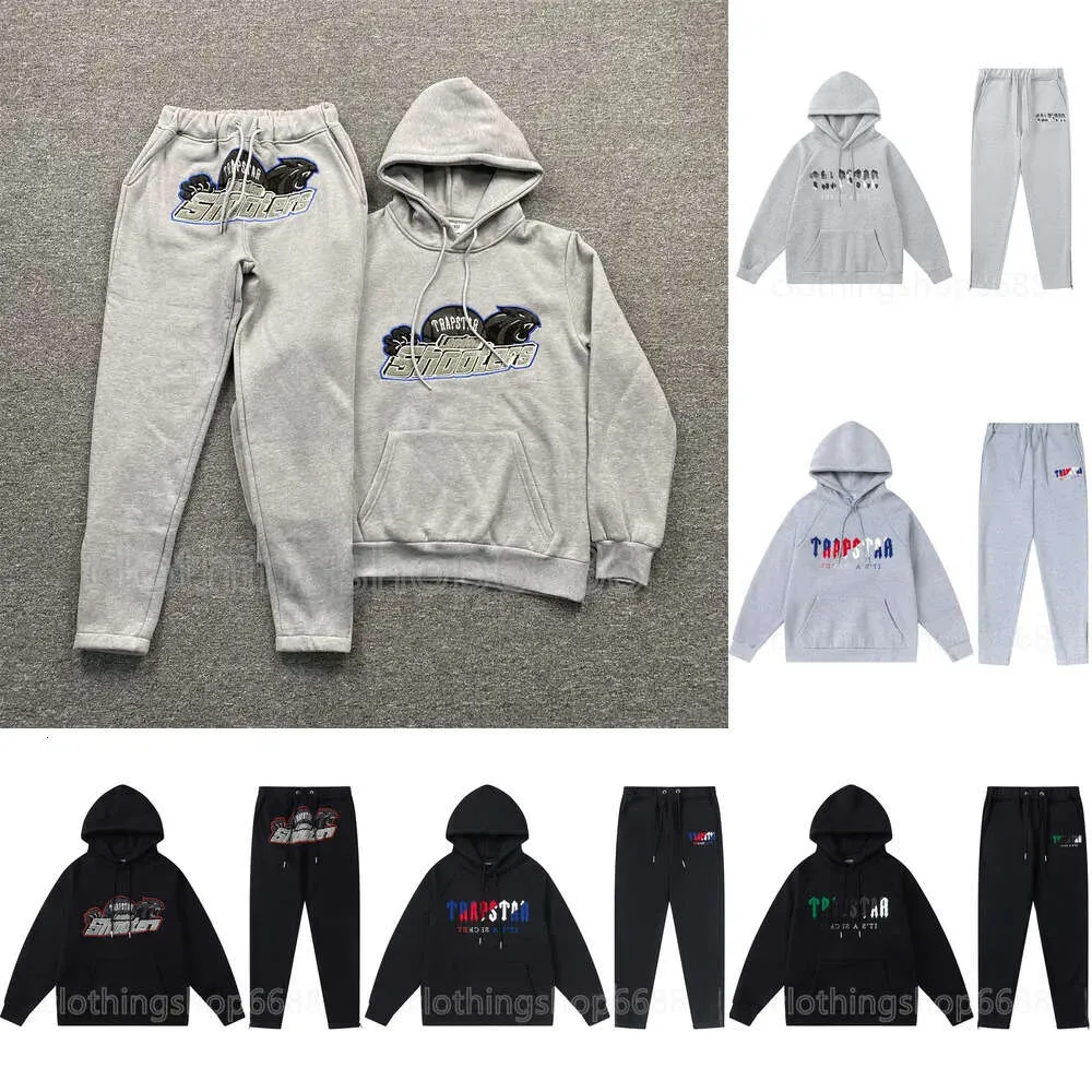 2024 Trapstar Sweat à capuche pour hommes Survêtement complet Serviette arc-en-ciel Broderie Décodage Sweat à capuche Hommes et femmes Costume de sport Pantalon à fermeture éclair Taille S XL classique