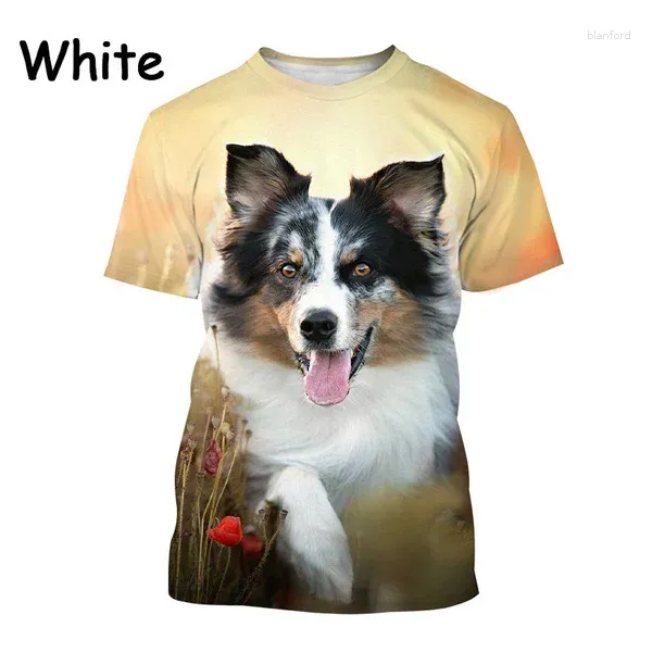 Herren T-Shirts 2024 Mode Unisex Niedliche Hunde-T-Shirts Border Collie 3D-gedrucktes Muster