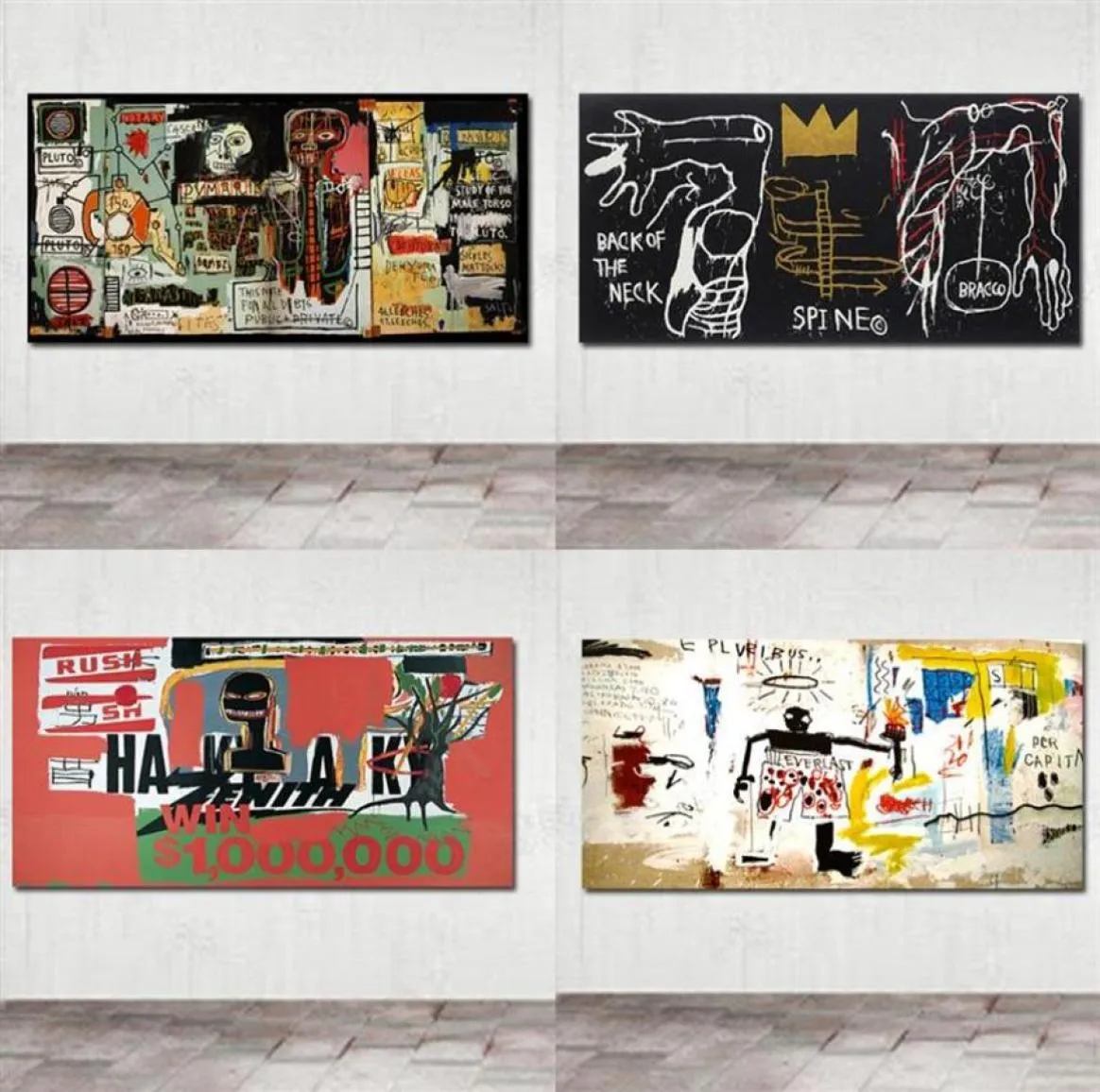 Sälj Basquiat Graffiti Art Canvas Målning Väggkonst Bilder för vardagsrummet Moderna dekorativa bilder233v214T1242607