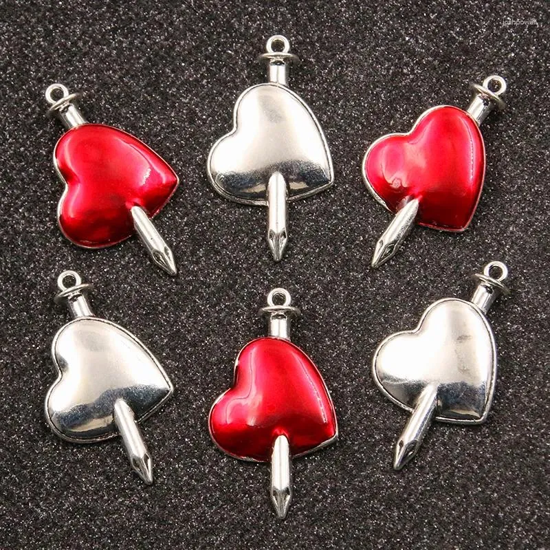 Charms 10PCS 21 38mm 2 Farbe Großhandel Metall Legierung Herz Schädel Rot Tropf Öl Anhänger Für Schmuck Machen DIY Handgemachte Handwerk