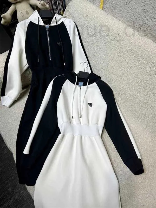 Robes décontractées de base marque de créateurs 2024 début du printemps nouveau Nanyou Pra mode bloc de couleur taille élastique demi-zip à capuche espace robe en coton TOVG