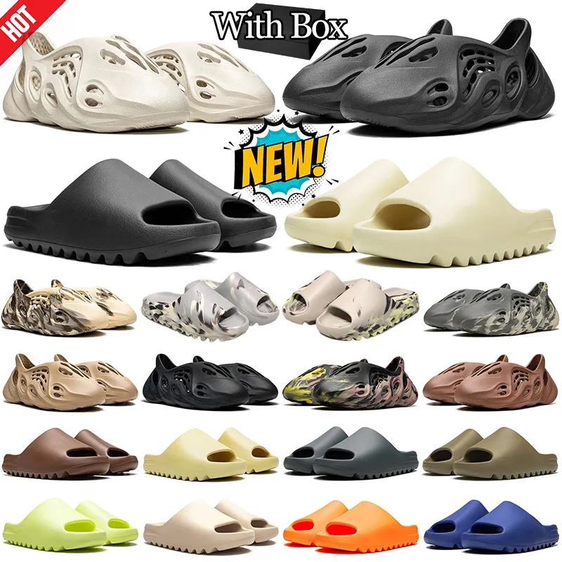 Med boxdesigner tofflor skjutreglage män kvinnor glid glider skor oljemålning vit grå ben onyx pantoufle mules tränare flip flops slandles har storlek 36-48