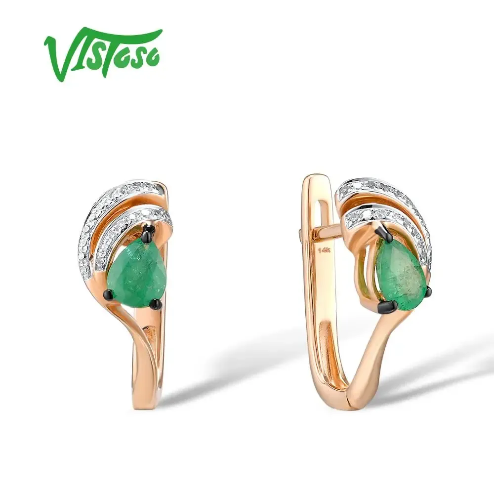 Charme Vistoso Gold Ohrringe für Frauen 14K 585 Roségold Birne Emerald Sparkling Diamond Ehering Band Jubiläum eleganter Feinschmuck