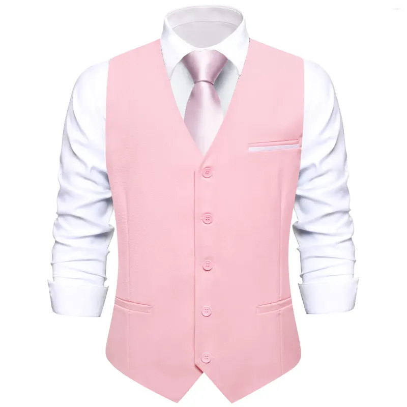 Män västar hi-slam rosa tr mens väst siden bröllop solid smal passform i maistcoat slipsna hanky manschettknappar set för manlig affärsfest designer gåva