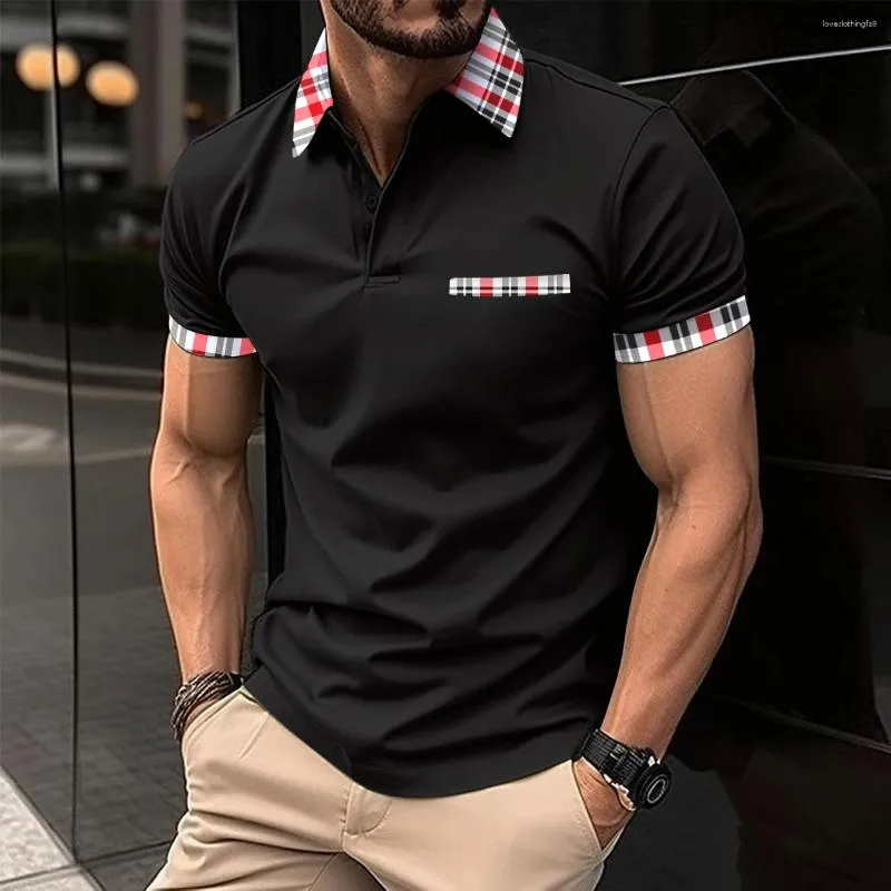 Polos pour hommes été décontracté à manches courtes Polo mode Plaid revers T-shirt respirant bouton vêtements