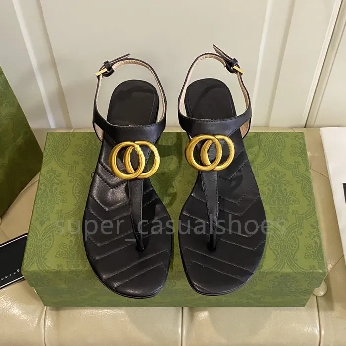 Kwaliteit Slides Designer Schoenen Vrouwen Clip Toe Sandalen Slippers Luxe Goederen Metalen Letters Lederen Platte Slippers 35-42