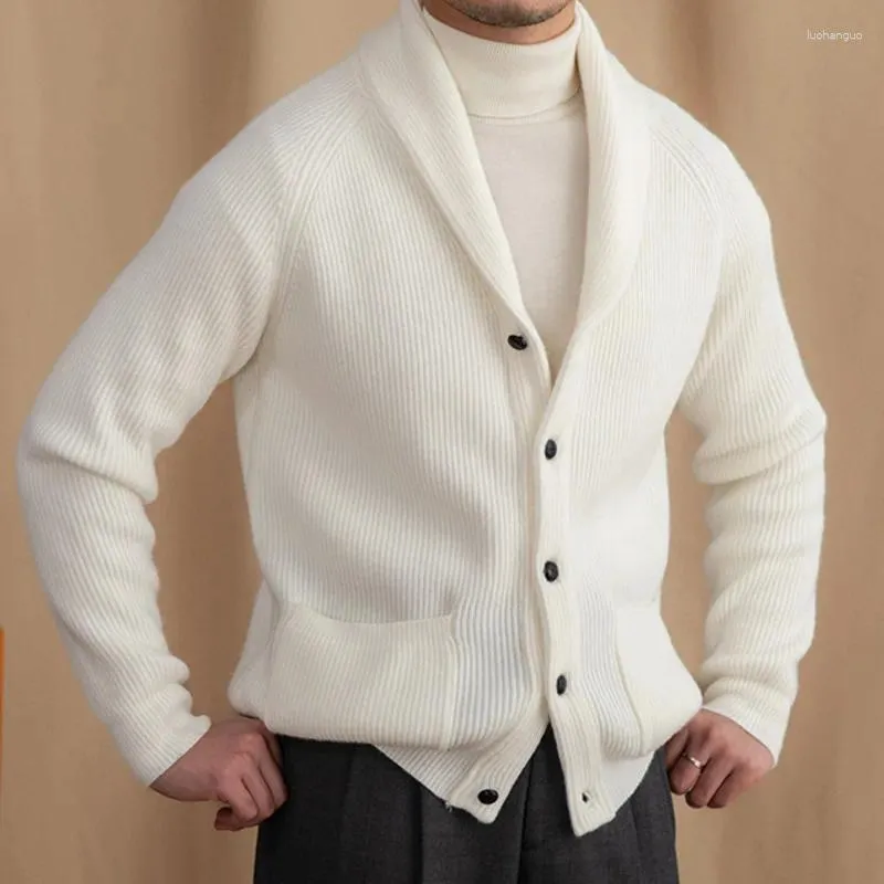 Men's Sweaters Winter British Retro Sweater Cardigan Warm Coat Men Single Breasted Top Pocket Knitting Solid Color