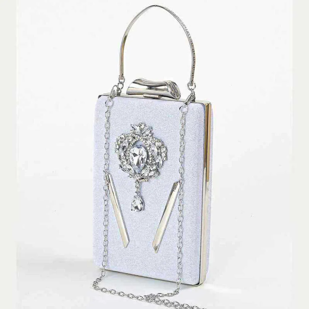 Nuova borsa da pranzo con decorazione a diamante in hardware, borsa piccola quadrata da principessa, squisita borsa per cellulare da socialite, borsa da festa in materiale flash 240222 240222