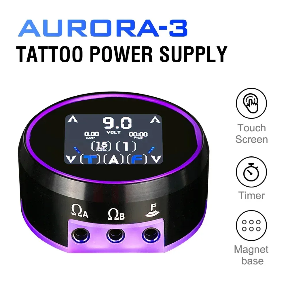 Trockner Aurora 3 Tattoo-Netzteil, LCD-Voll-Touchscreen, Dual-Ausgangsspannung, bunte Lichtstabilisierung für 2 Rotary Tattoo Hine