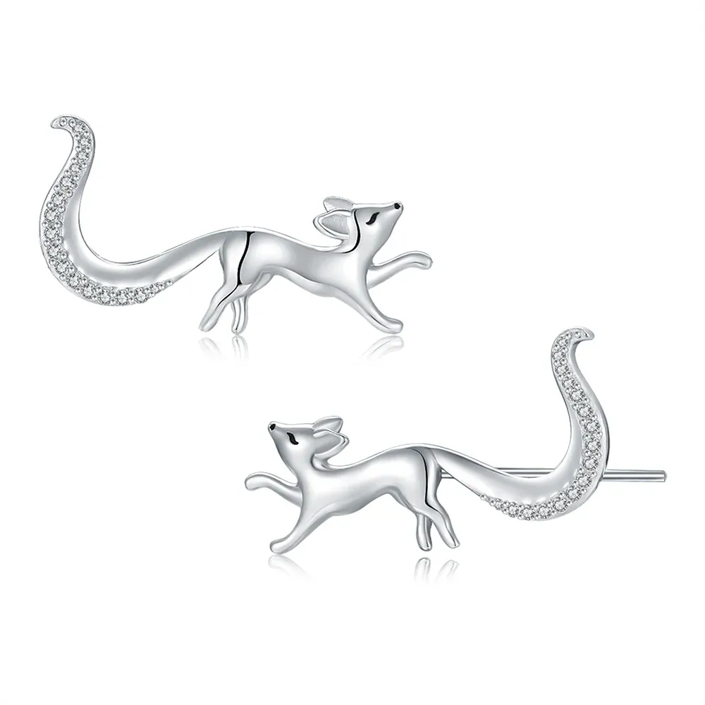 Brincos 925sterlingsilver Animal fofo Fox hipoalergênico Pão de breu de brincos de escalas de breue